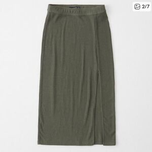 Abercrombie Knit Midi Skirt Olive Green